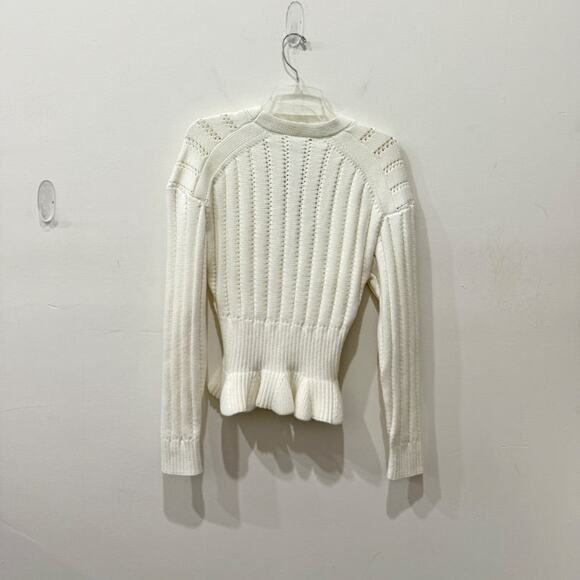 Jason Wu V-Neck Buttoned Long Sleeve Peplum Cardigan Sweater White Women's Small - Picture 2 of 4